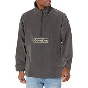Calvin Klein Jacket Men Sz M Relaxed Fit Box Logo Popover Black Beauty Nylon NEW